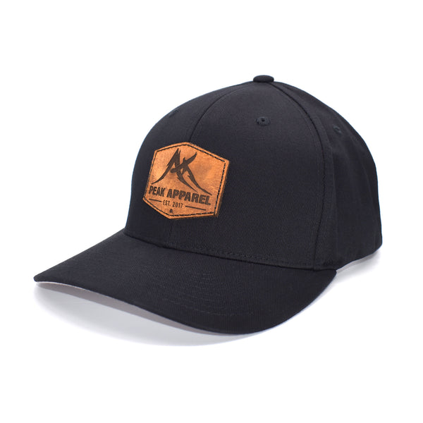 Peak Apparel Logo Leather Patch Hat - Black Flexfit