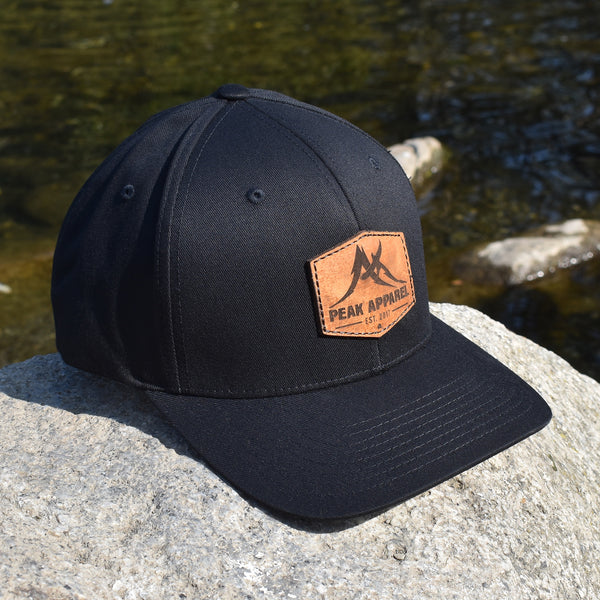 Black Flexfit Hat Peak Apparel Patch Logo Leather -