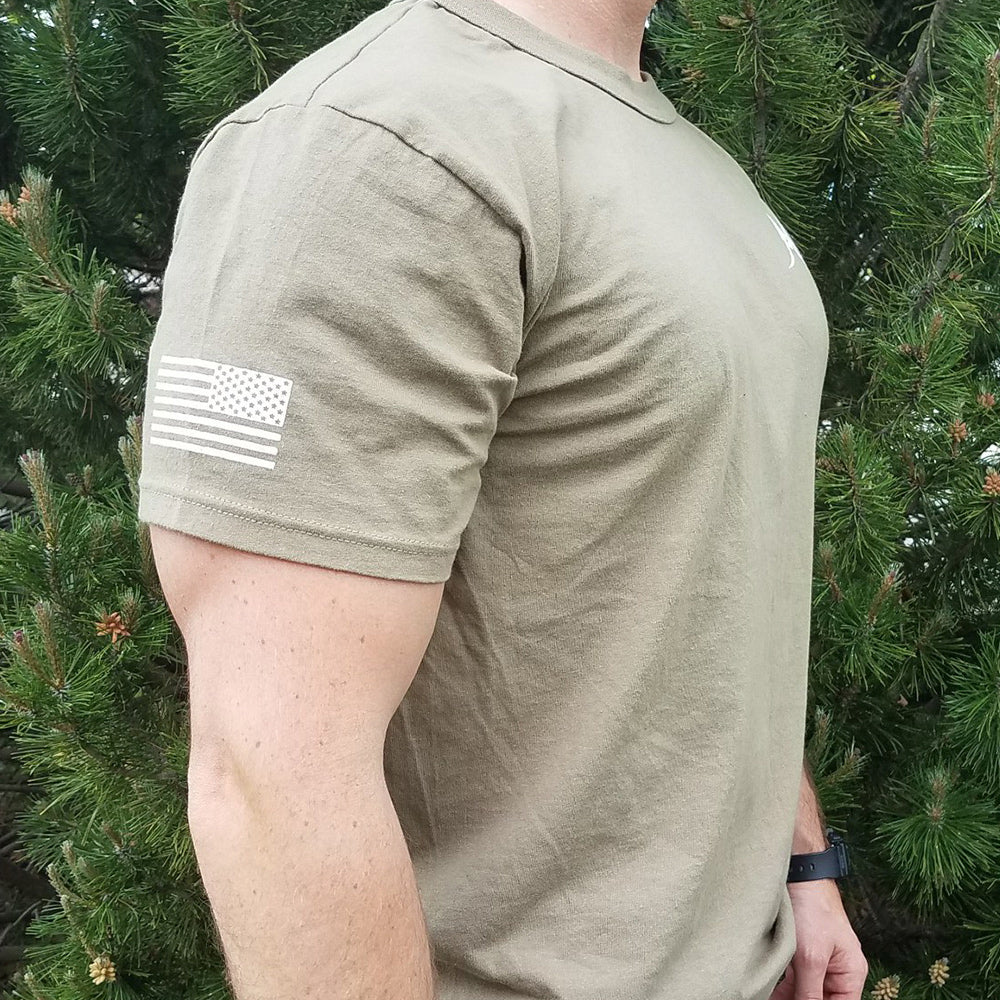 tan military shirt