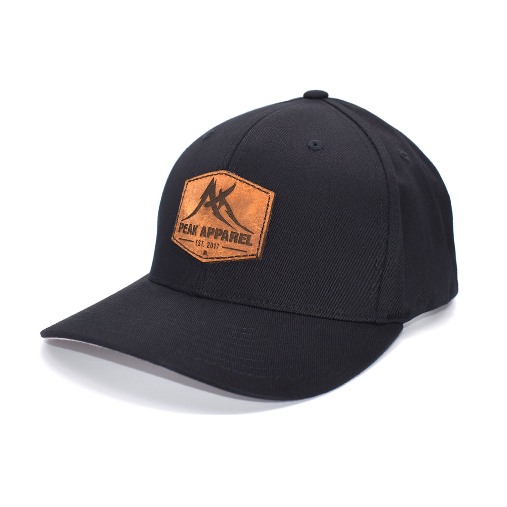 - Peak Hat Flexfit Apparel Leather Logo Patch Black