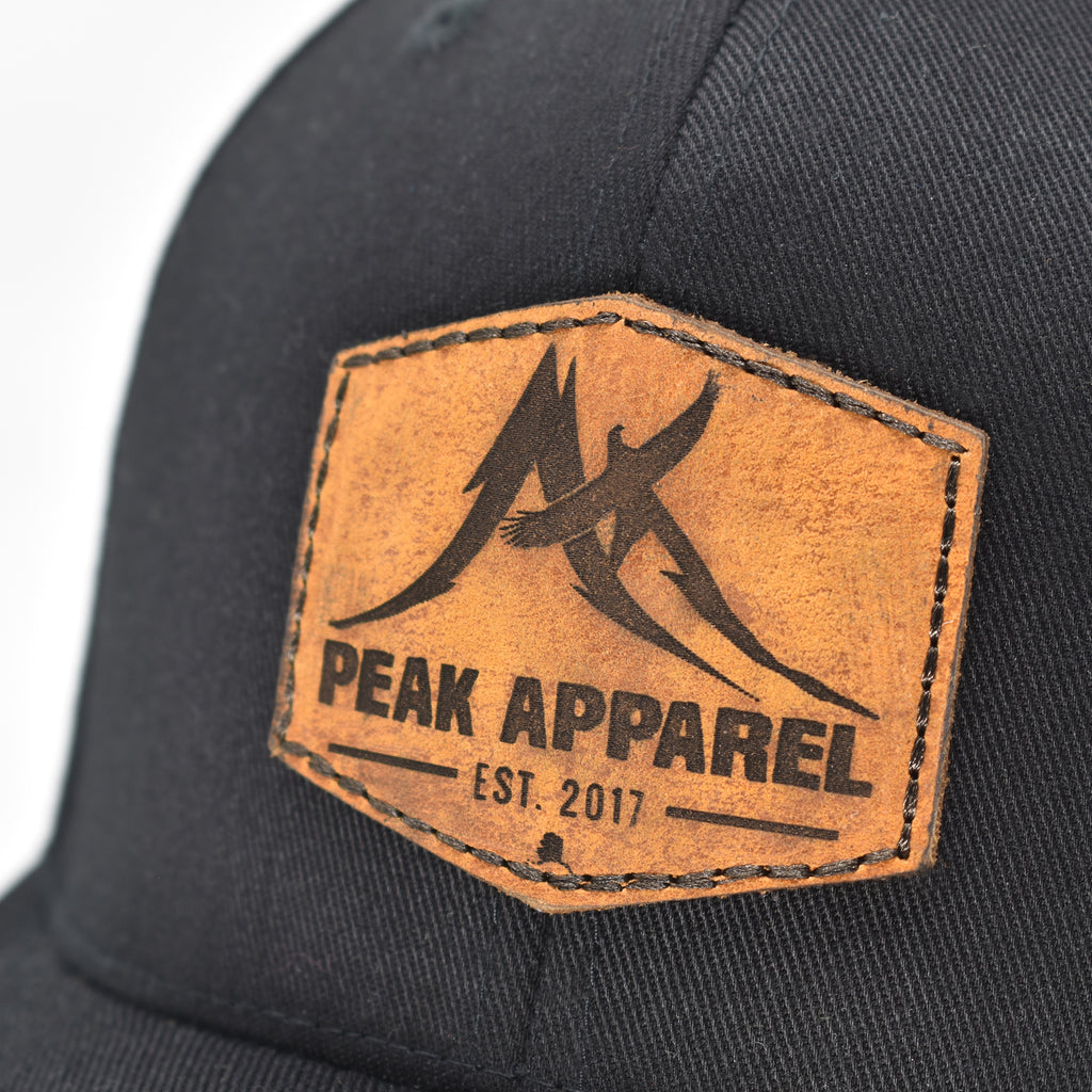 Peak Apparel Leather Patch Logo Black Hat Flexfit 