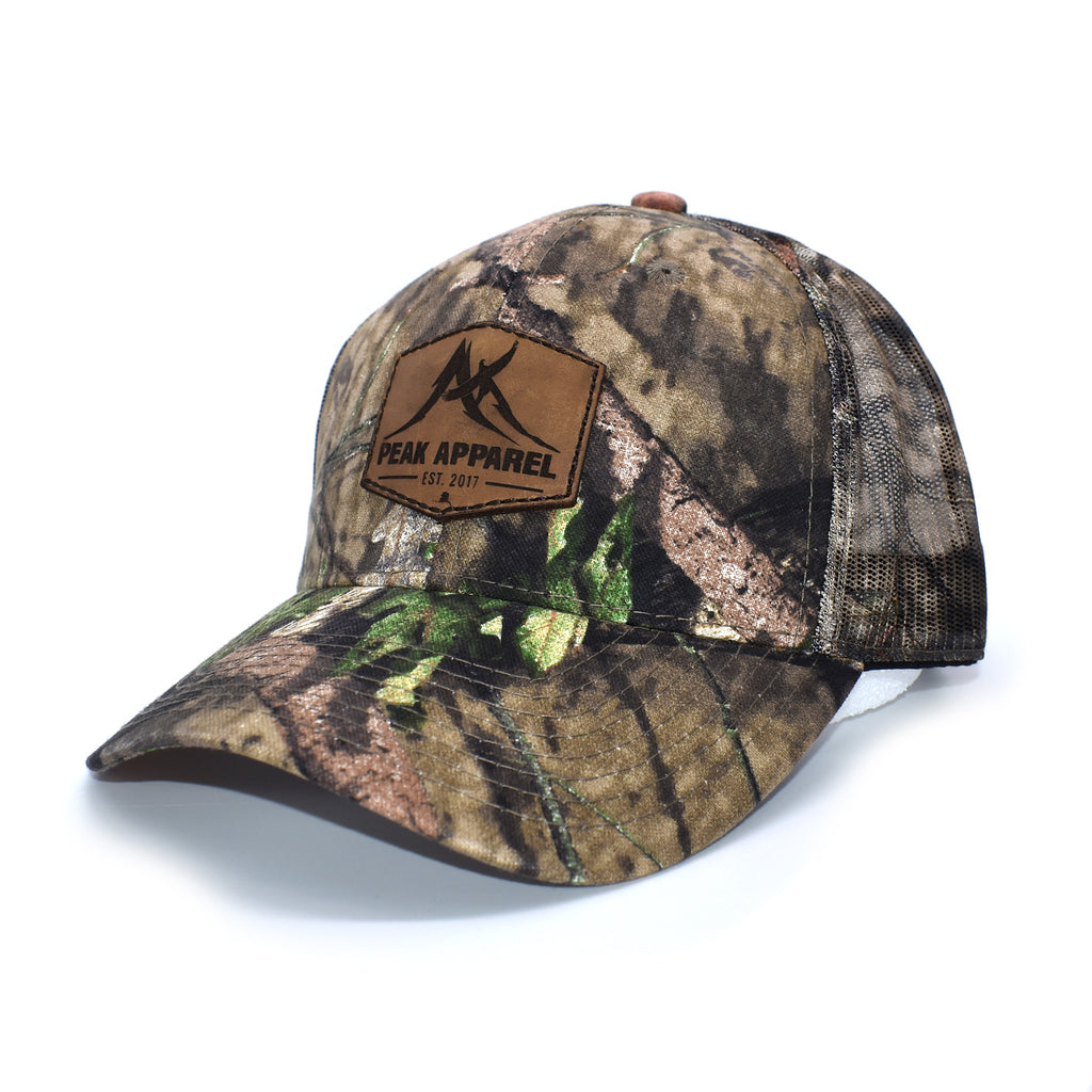 Custom Camo Leather Patch Hat Mossy Oak Realtree Laser Engraved