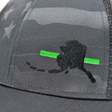 Alaska State Outline Green Line Military Support Hat